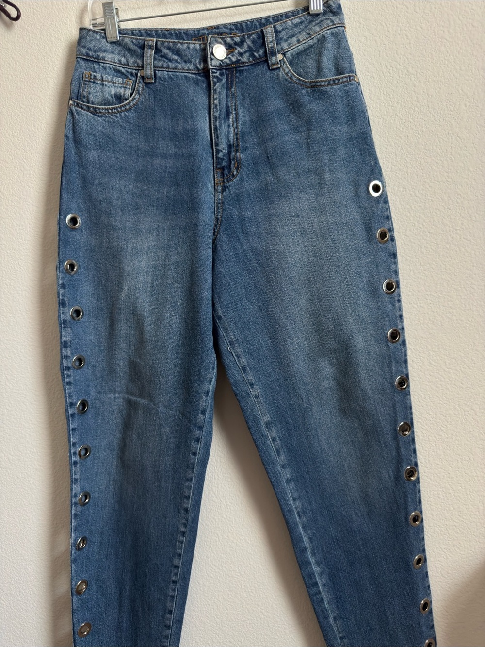Studio F High-waisted Jeans with side grommet detail- tag size 8 (fits like US 4